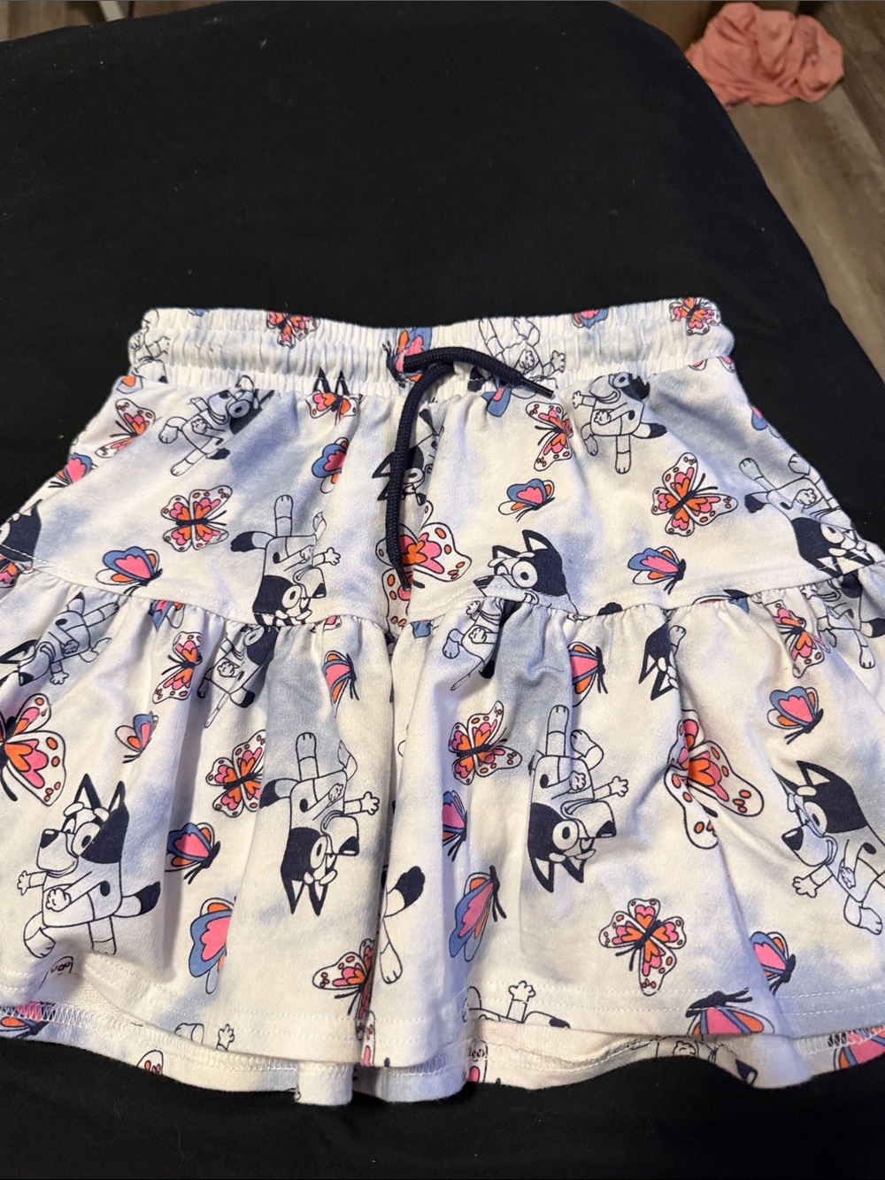 Girls' Light Blue Cartoon Tiered Skirt with Butterfly Print
